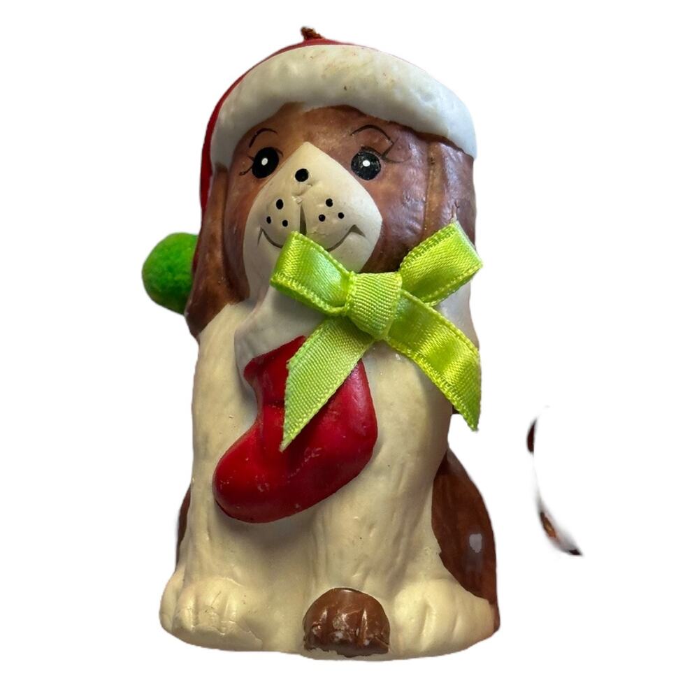 Vintage Porcelain Ornament Christmas Bell Dog Holiday Tree Deco Xmas Winter